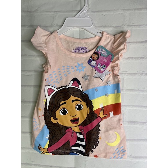 Gabby's Dollhouse Graphic Print Short Sleeve Tee T-Shirt Top Kids Girls 2T - Picture 1 of 6